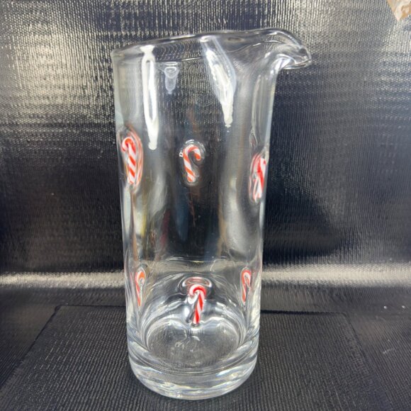 ARTLAND Hand Blown Candy Canes Holiday Handless Pitcher Carafe Jug Clear Glass - Picture 7 of 9